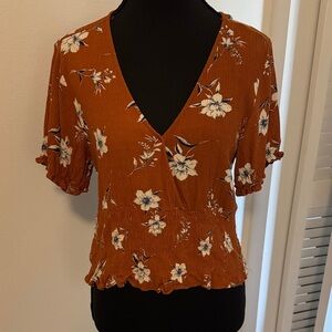 Paper Crane Floral V-Neck Blouse in Rust